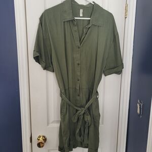 Olive Green Button-Up Jumpsuit